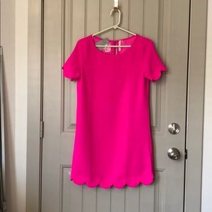 Hot pink scalloped shift dress